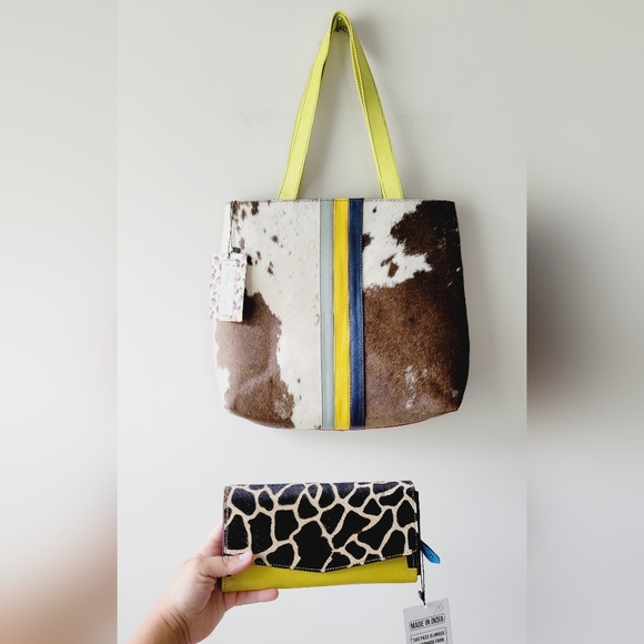 Folklore couture Handbags - NWT Folklore Couture set genuine leather multicolor animal print fur bag.